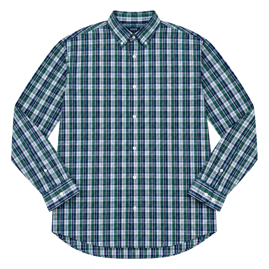Izod Plaid Button Down Shirt Size XLT Green Blue Long Sleeve 1