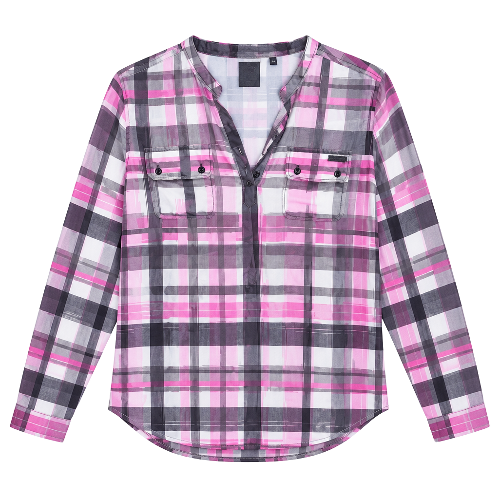 Harley Davidson Plaid Button Up Shirt Size M Pink Black Sheer Long Sleeve 1