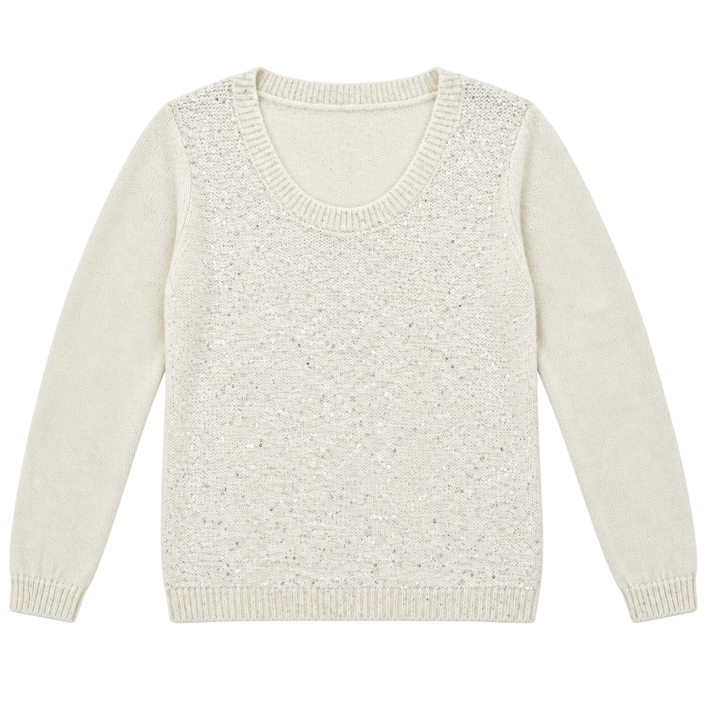 Tommy Hilfiger Sequin Sweater Size L White Long Sleeve Scoop Neck 1