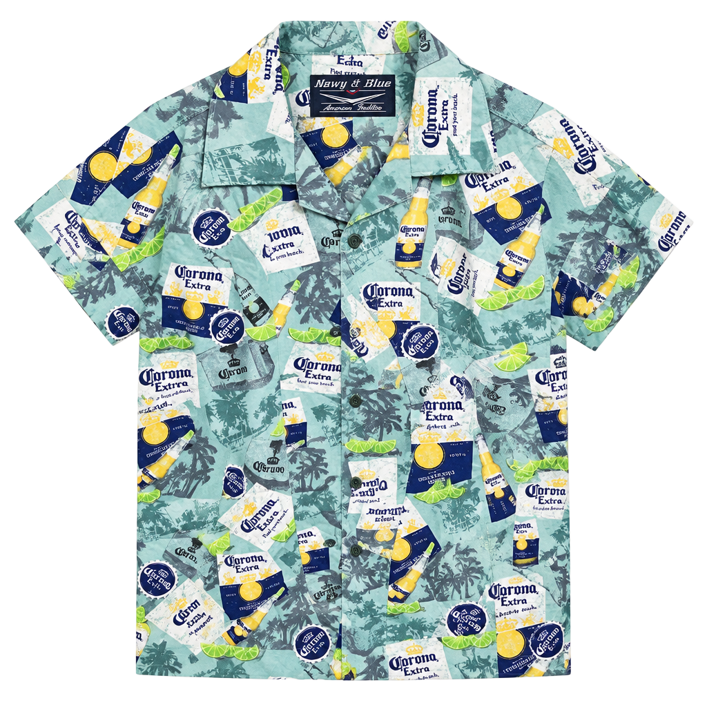 Newport Blue Corona Extra Hawaiin Button Up Shirt M 1