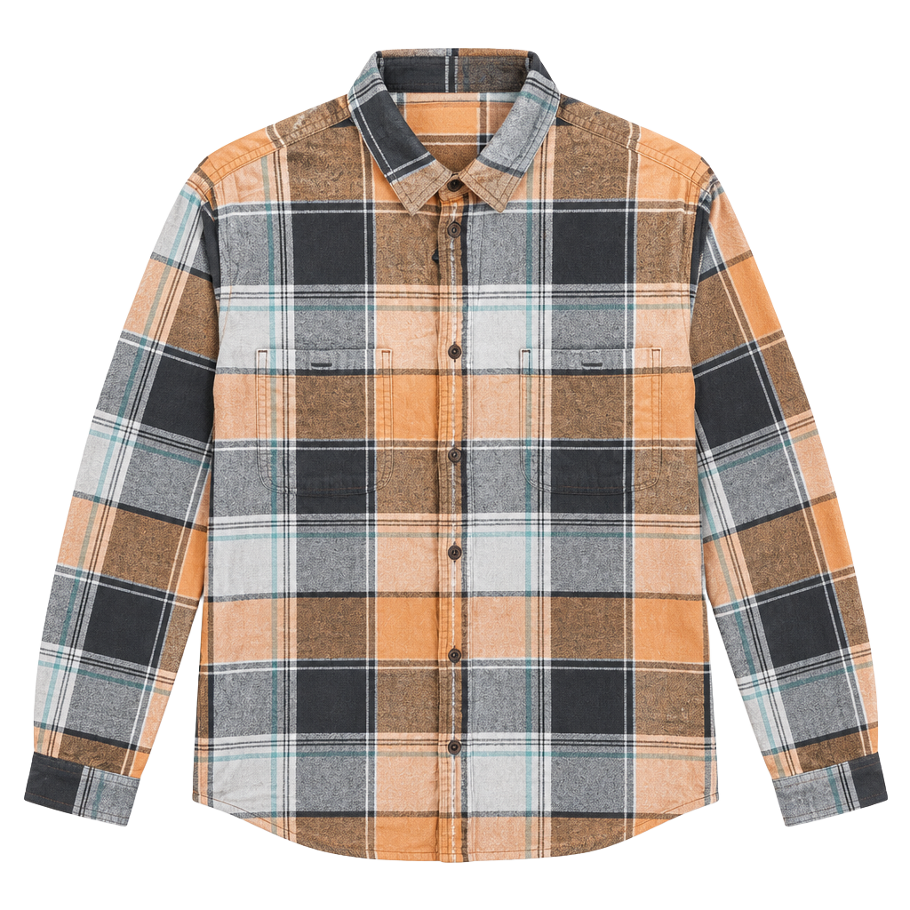 Sonoma Plaid Flannel Shirt Size L Orange Brown Long Sleeve 1