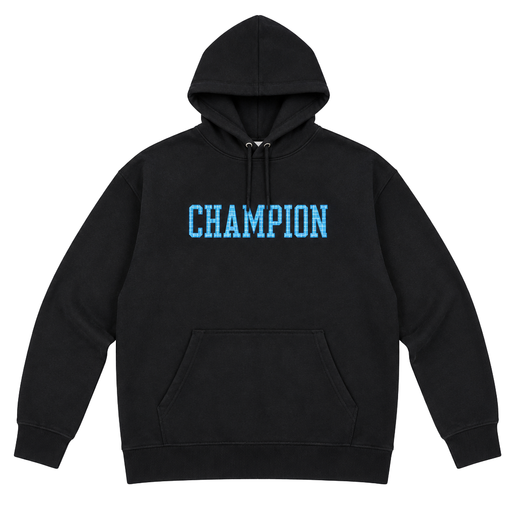 Champion Hoodie Size 2XL Black Blue Logo Pullover Sweatshirt 1