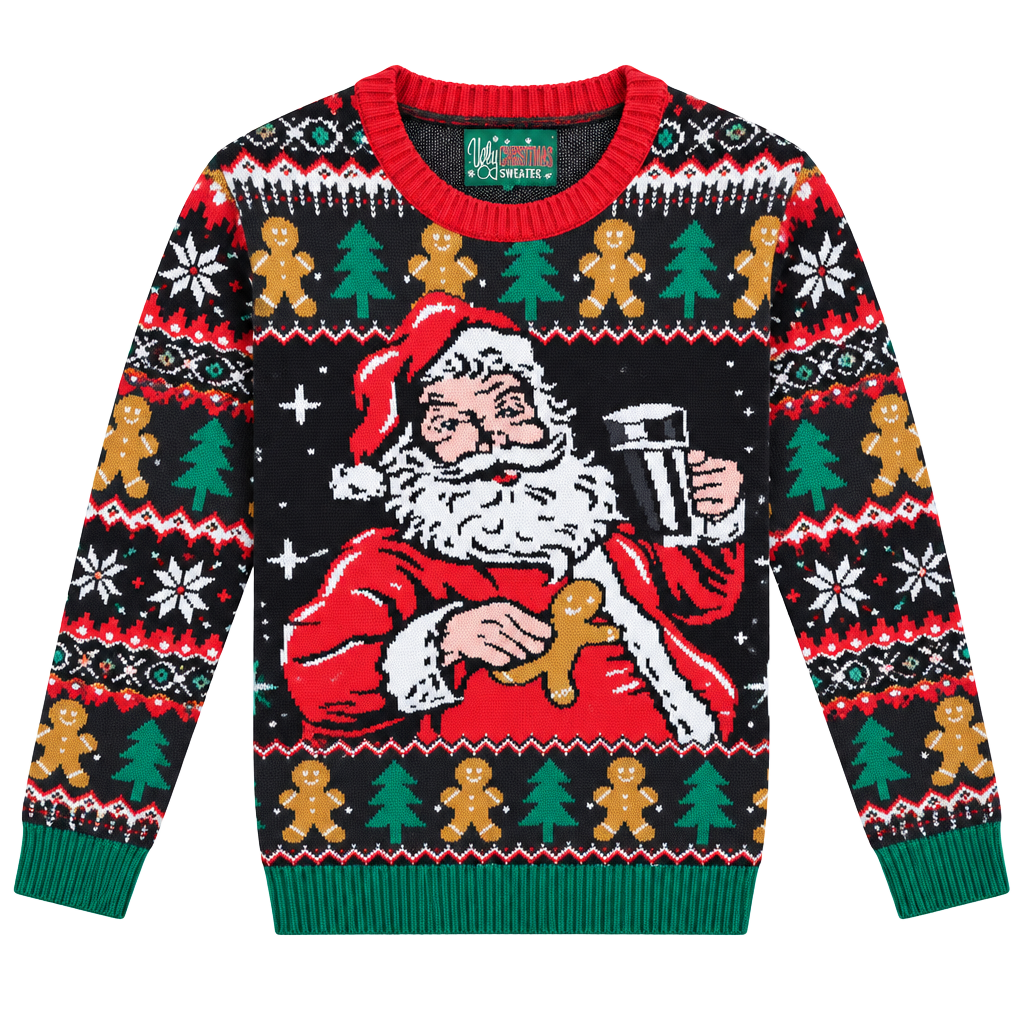 Ugly Christmas Sweater Santa Size M Black Holiday Novelty 1