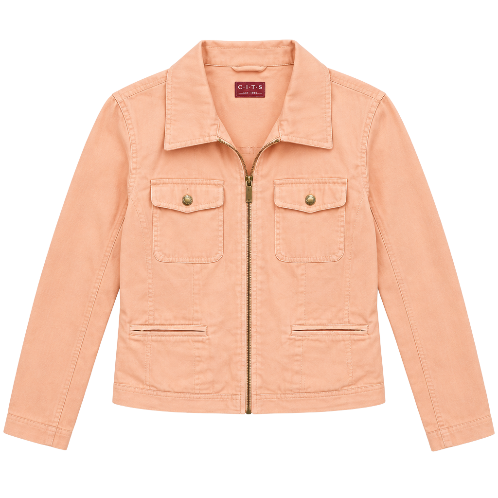 Chaps Denim Jacket Size M Peach Cotton Full Zip Utility Pocket 1