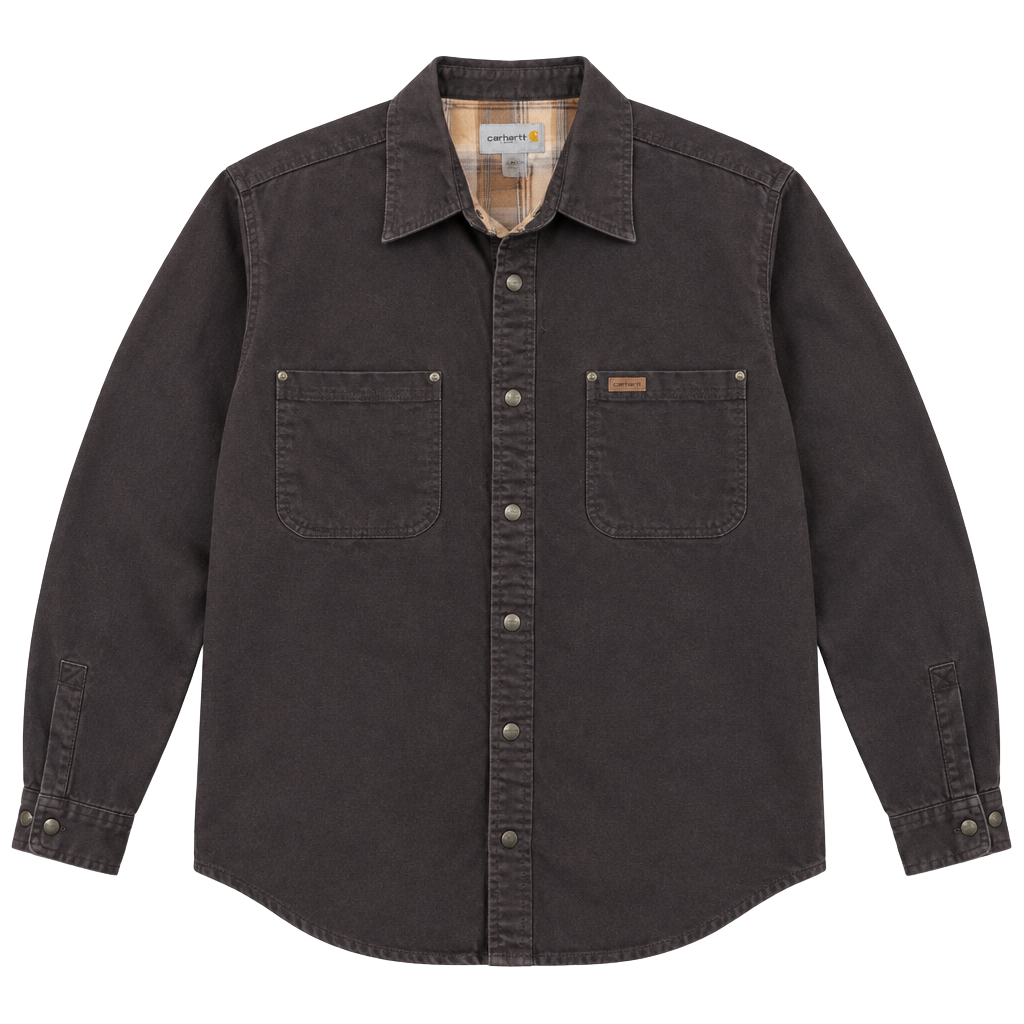 Carhartt Flannel Lined Shirt Size L Brown Cotton Workwear 1