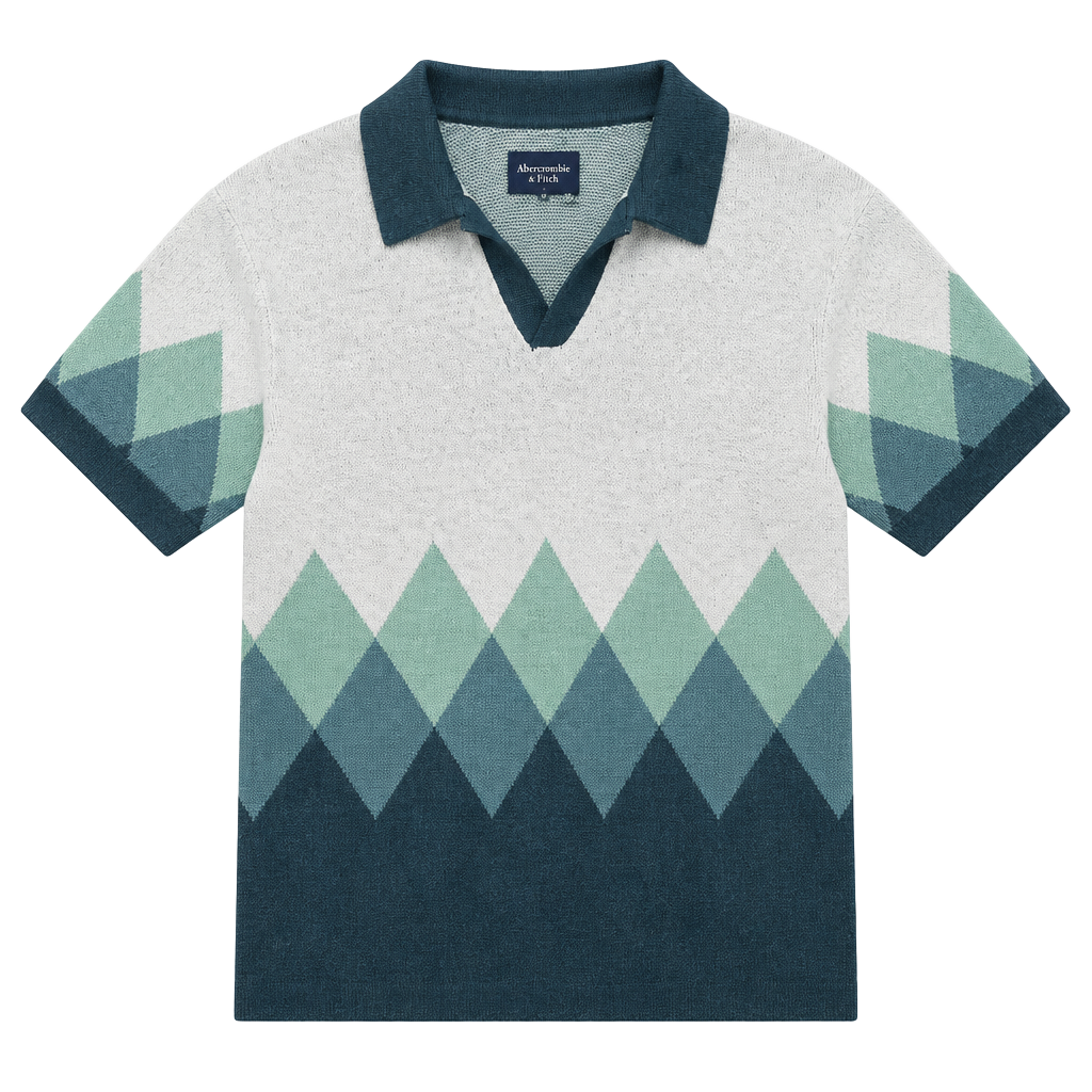 Abercrombie & Fitch Polo Shirt Size XS Green Knit Argyle Sweater 1