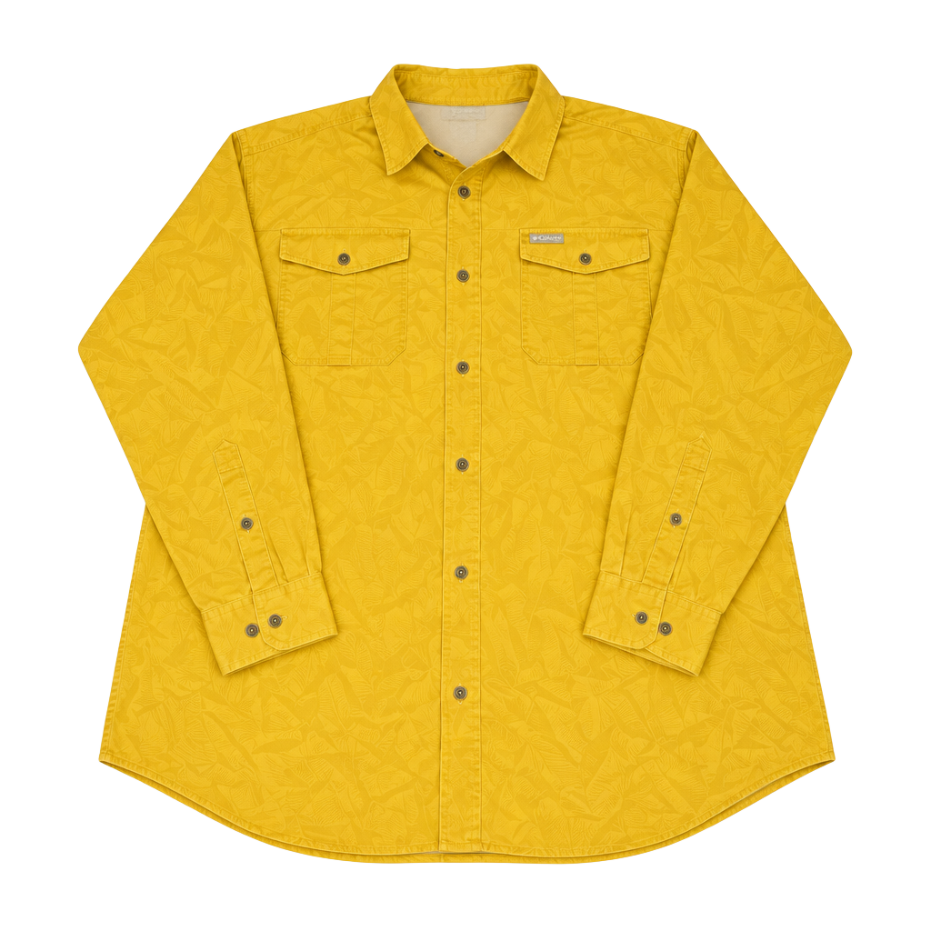 Columbia Mens XXL Yellow Button Up Shirt Long Sleeve Cotton Outdoor Hiking 2XL 1