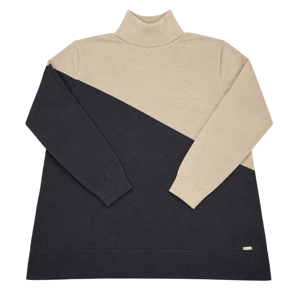 Calvin Klein Womens XL Colorblock Turtleneck Sweater Black Taupe Long Sleeve 1