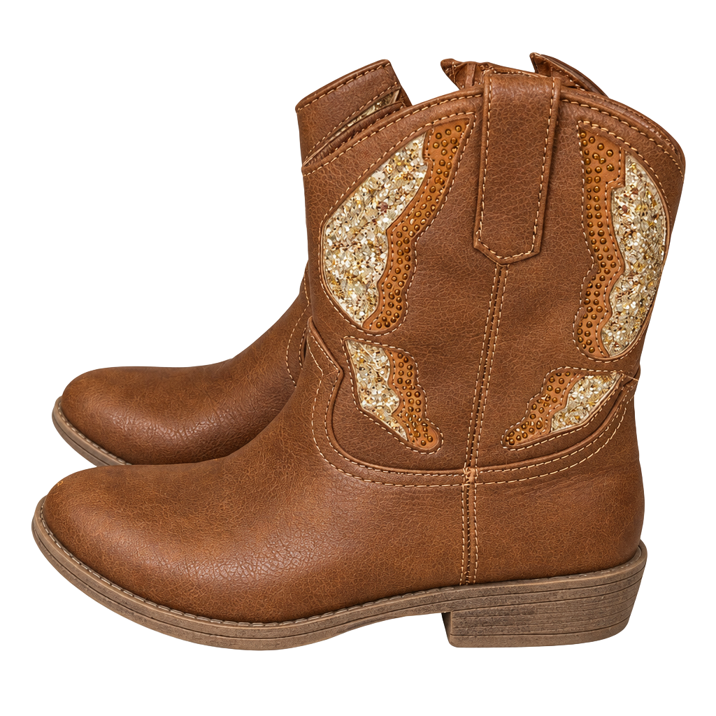 Madden Girl Brown Cognac Glitter Western Cowboy Boots Kids Size 13 1