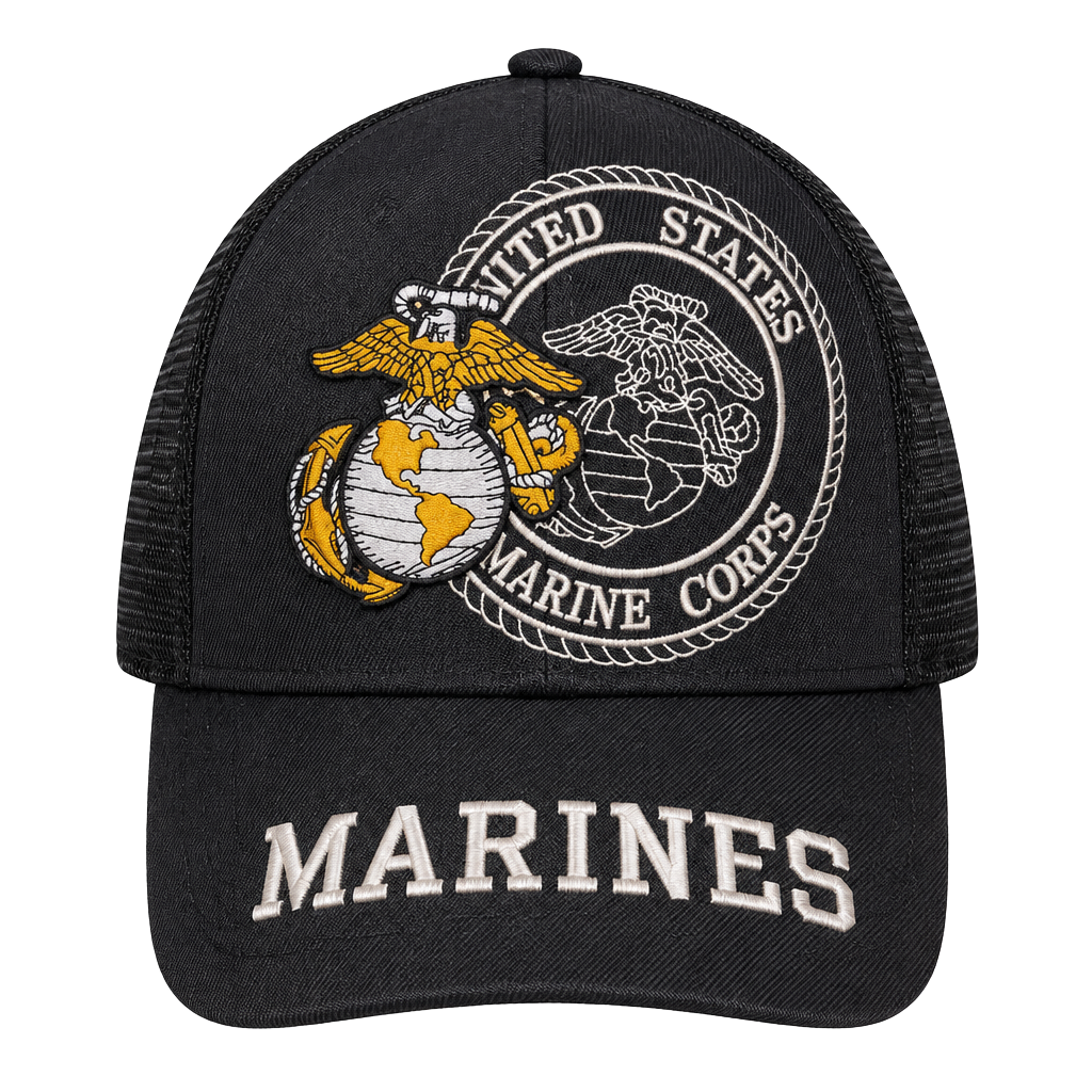 US Marines USMC Eagle Globe Anchor Black Mesh Trucker Snapback Hat Cap 1