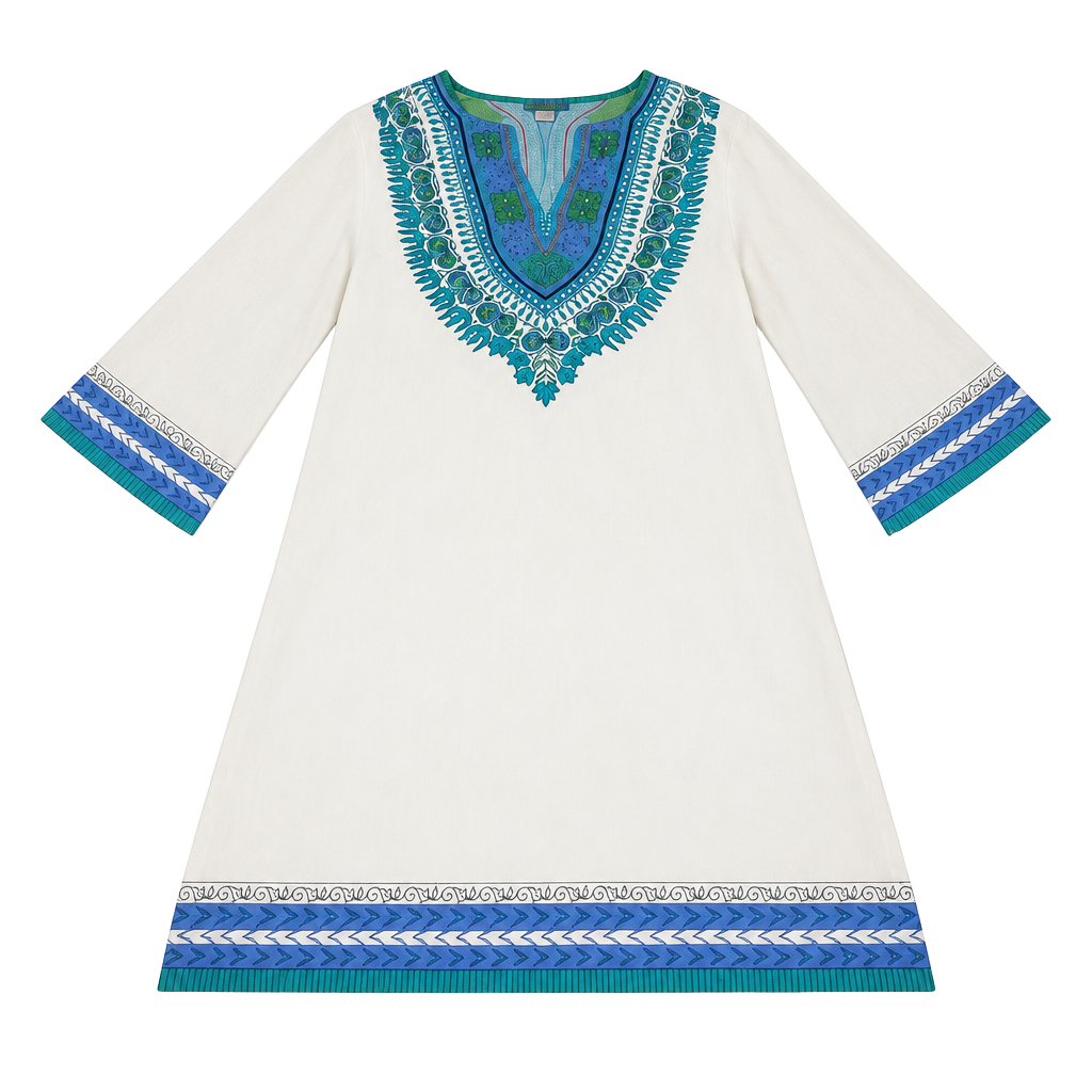 Peppermint Bay Cotton Dashiki Tunic Dress M Blue Green Boho 1