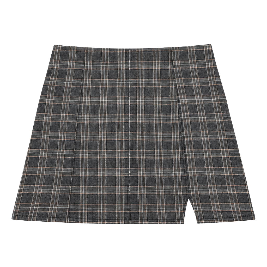 JOLT Womens Plaid Mini Skirt Gray Brown Pleated Slit Y2K Preppy Academia 1