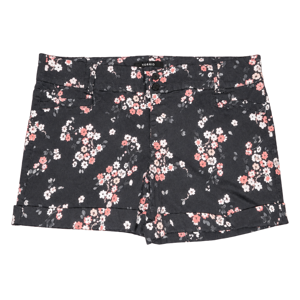 Torrid Shorts Womens 20 Black Pink Floral Print Cuffed Stretch Cotton Summer 1