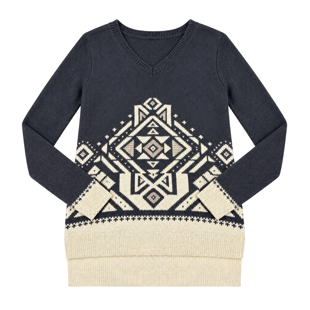 Hollister Womens S Navy Blue Aztec V Neck Knit Sweater Y2K Boho 1
