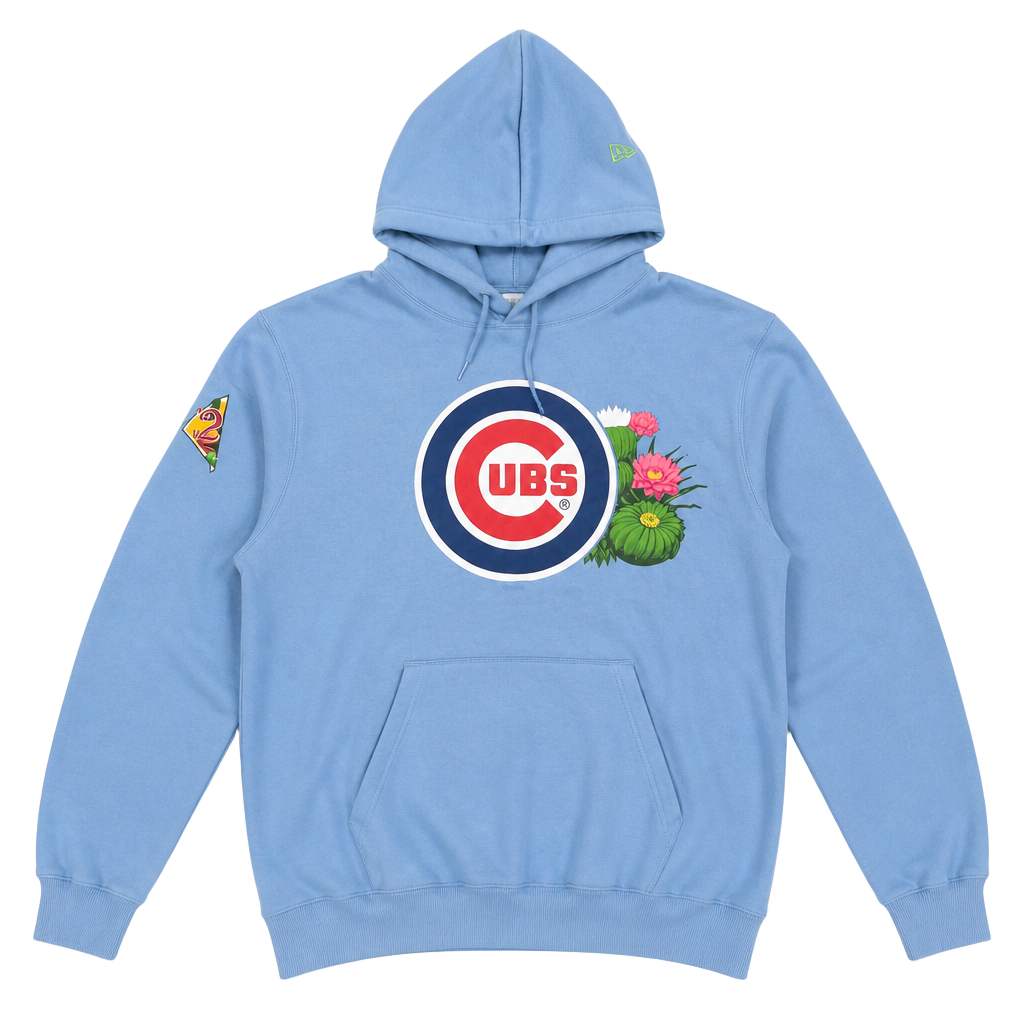 New Era Chicago Cubs Hoodie Size XL Light Blue Cactus Flower Graphic 1
