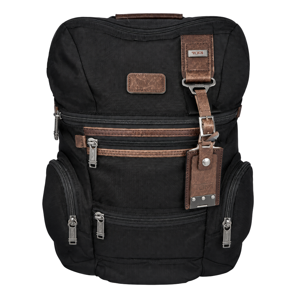Tumi Alpha Bravo Knox Black Nylon Brown Leather Trim Backpack 1