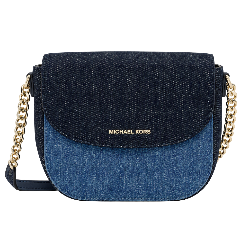 Michael Kors Denim Crossbody Bag Blue Leather Chain 1