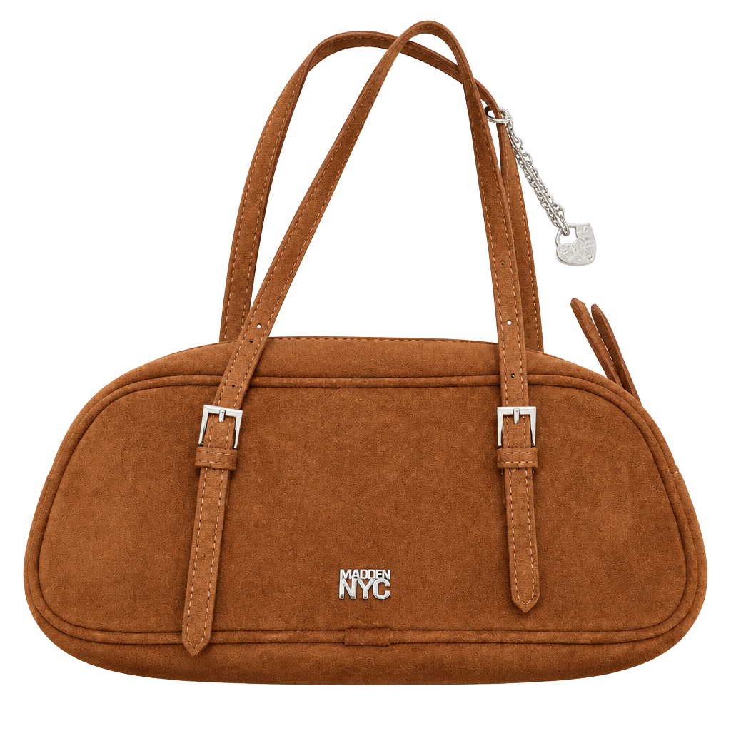 Madden NYC Brown Faux Suede Buckle Shoulder Bag Purse 1