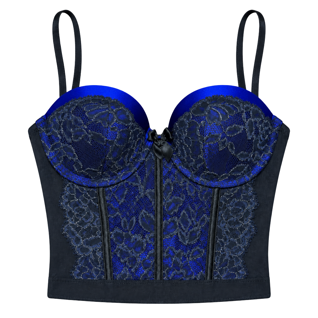 Victoria's Secret Lace Corset Size 34C Blue Black Satin Garter Lace 1
