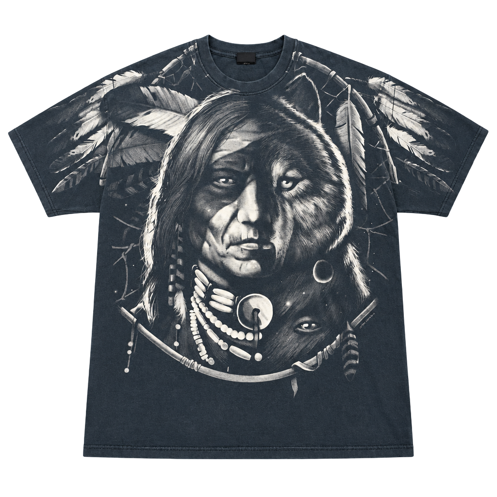 Liquid Blue Vintage Native American Wolf T-Shirt Dark Blue Graphic 1996 AOP XL 1