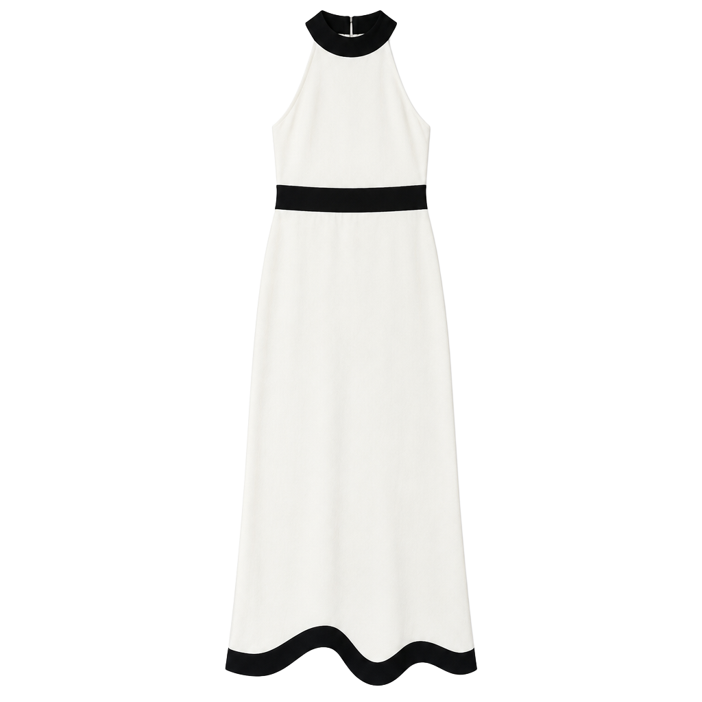 alice + olivia Cataline High Neck Wide Leg Jumpsuit Off White Black size 6 1