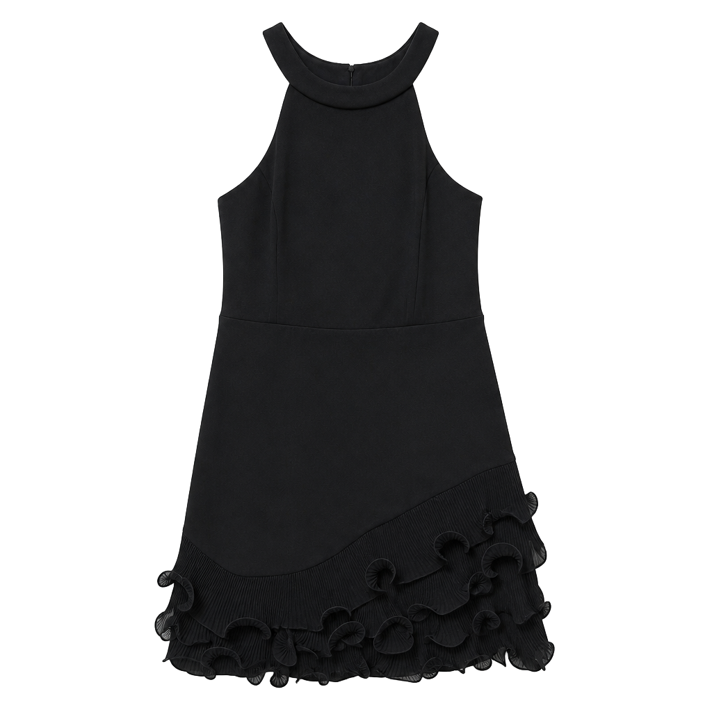 Guess Black Halter Neck Ruffle Hem Cocktail Homecoming Party Dress Size 10 1
