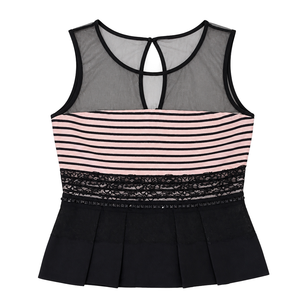 Atos Lombardini Striped and Lace Accented Peplum Top 1