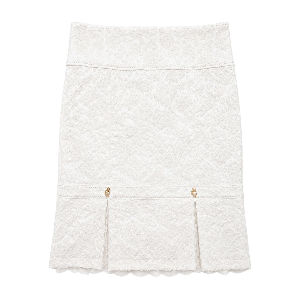 Cache Luxe White Floral Lace Pleated Hem Mini Skirt 1