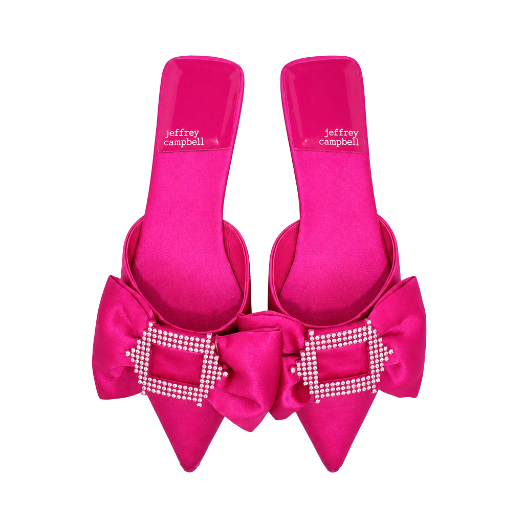 Jeffrey Campbell Sit Pretty Pink Satin Bow Flats Mules 1