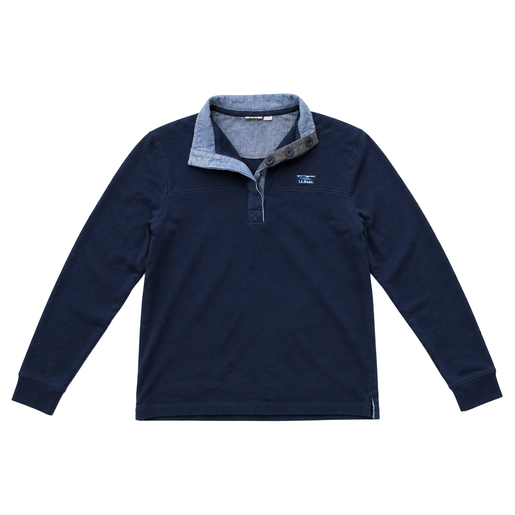 L.L. Bean Navy Blue Long Sleeve Quarter Button Pullover Sweatshirt Shirt 1