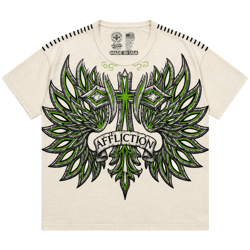 Affliction Graphic T-Shirt Large White Wings Cross 1