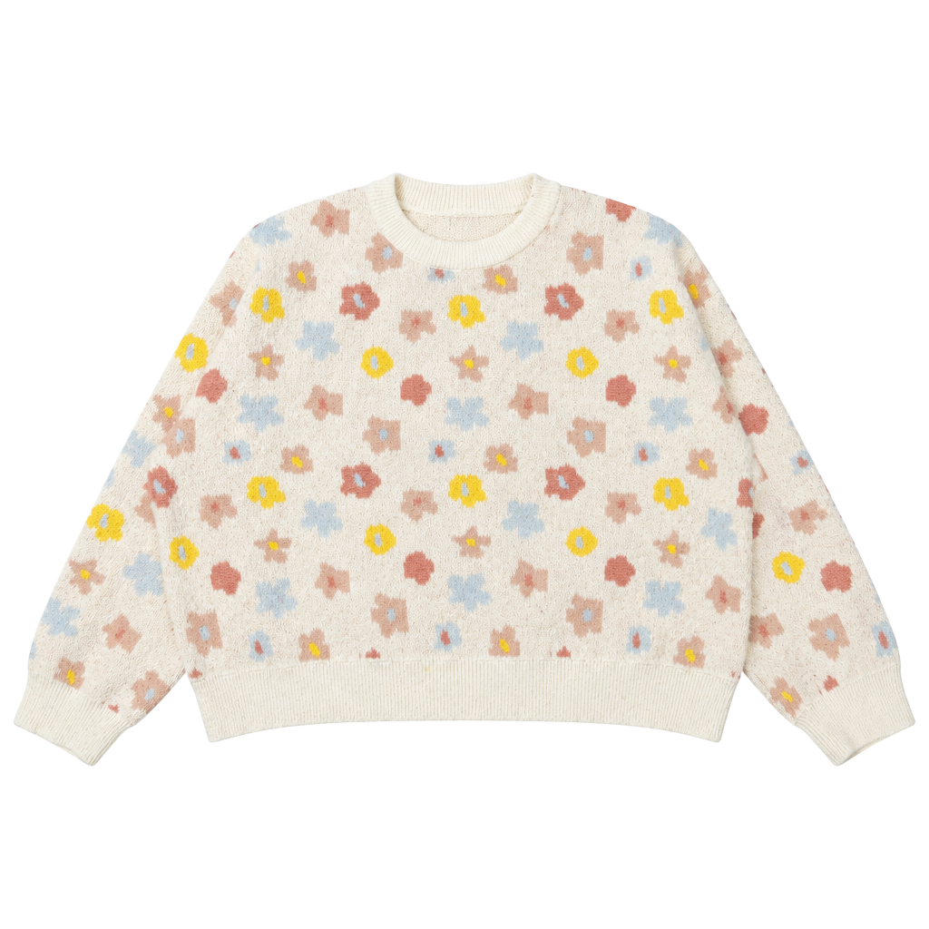 Daisy Street Floral Jacquard Sweater Size L Cream Pink Yellow 1