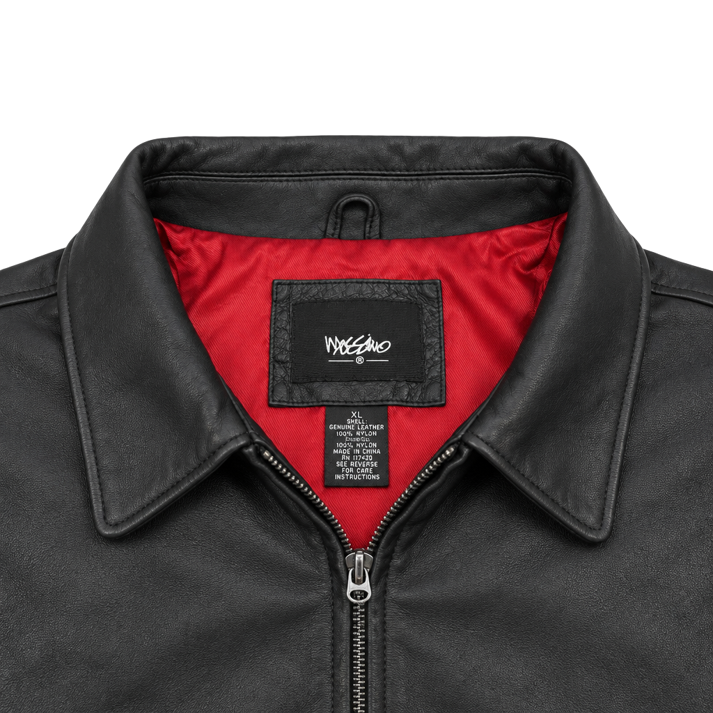 Mossimo Leather Jacket Size XL Black Red Lining 1