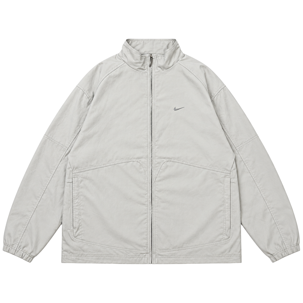 Nike Embroidered Swoosh Full Zip Windbreaker Jacket Beige 1