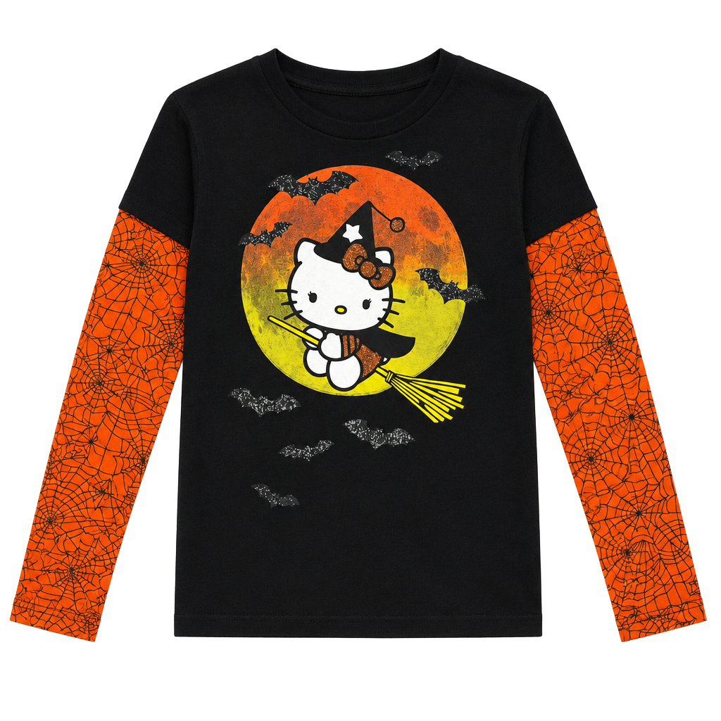 Hello Kitty Witch Halloween Long Sleeve Shirt Size XXG (19) Black Orange 1