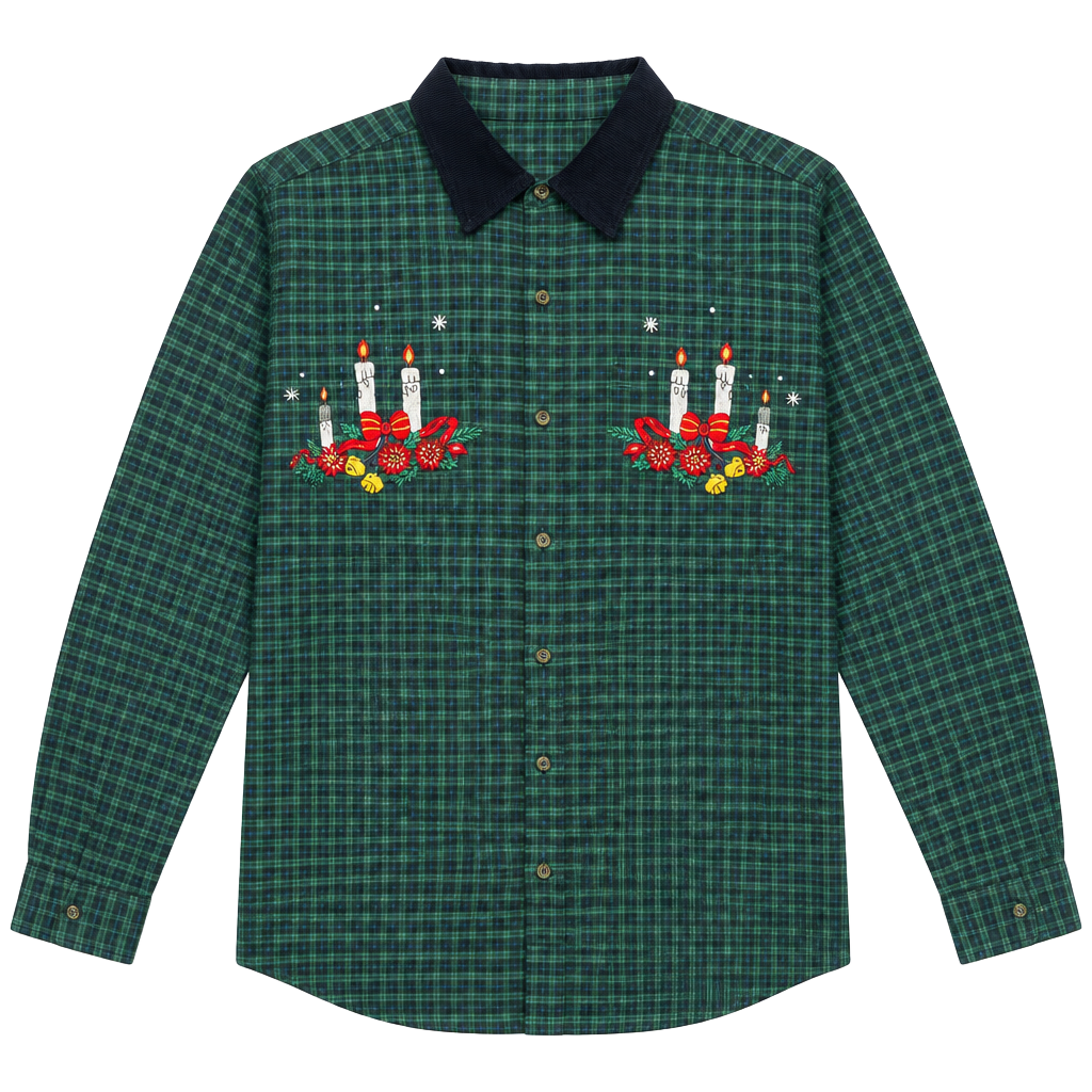 Vintage 90s Nutcracker Christmas Plaid Shirt Large Embroidered Candles Velvet 1