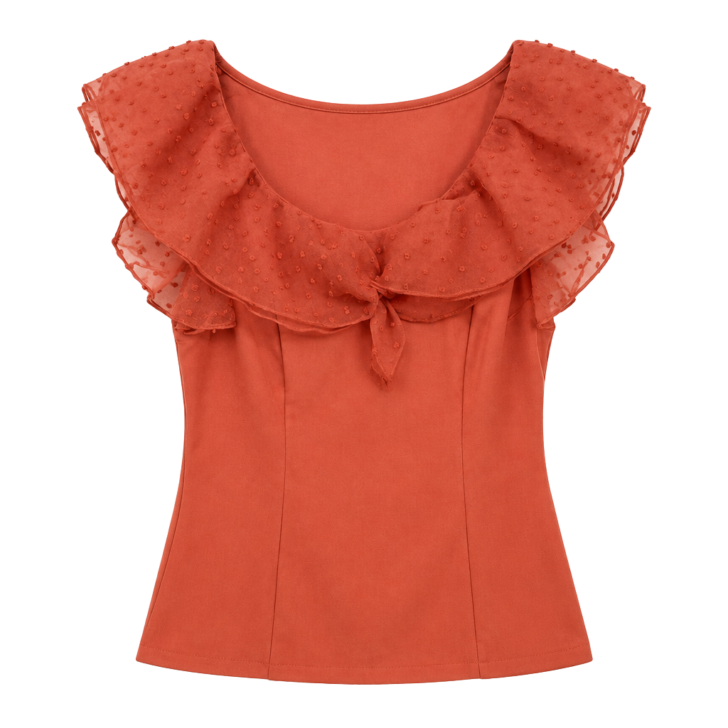 Marc New York Coral Swiss Dot Ruffled Blouse Top Size S Coquette Romantic 1