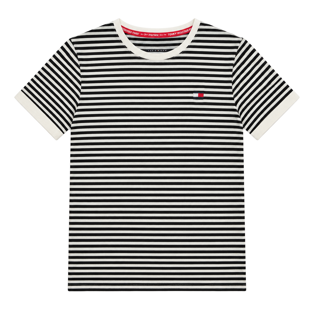 Tommy Hilfiger Sport Black White Striped Front Knot T Shirt Large L Embroidered 1