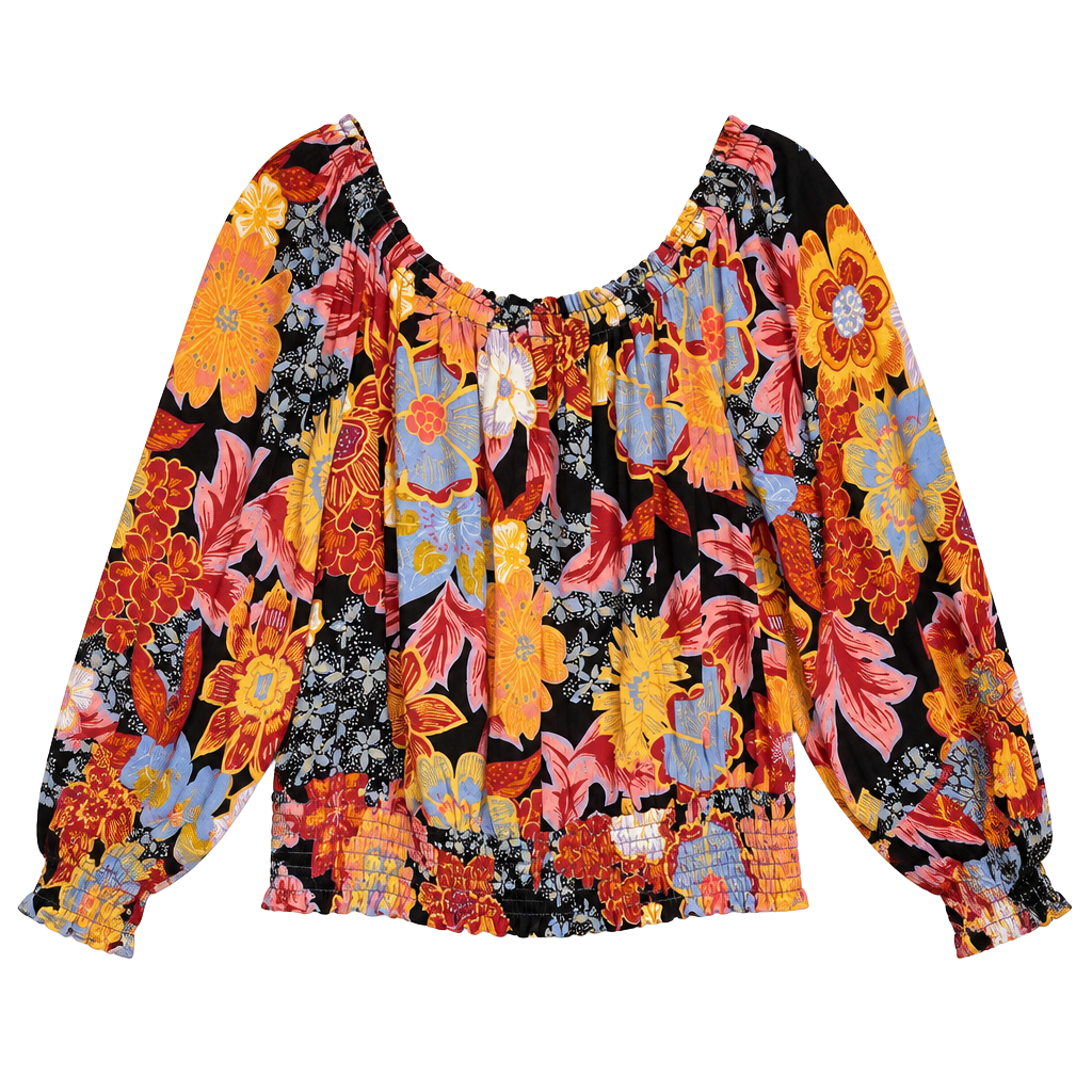 Rachel Zoe Floral Off Shoulder Smocked Blouse Top Large Boho Festival Chic 1