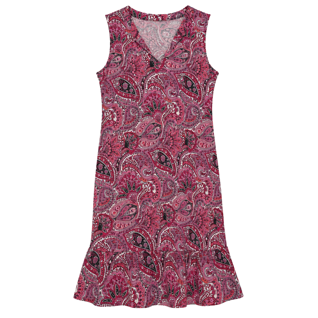 Michael Kors Pink Paisley Sleeveless Ruffle Hem Mini Dress Extra Small Boho 1