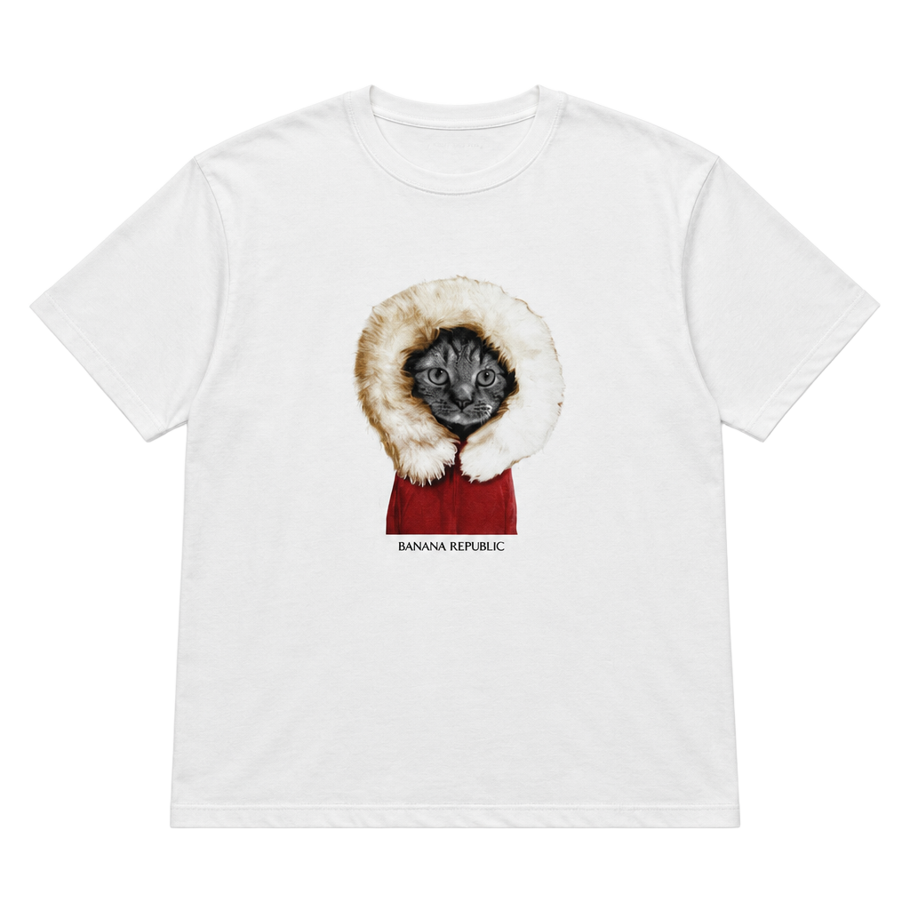 Banana Republic Winter Coat Cat Graphic T Shirt Large White Novelty 1