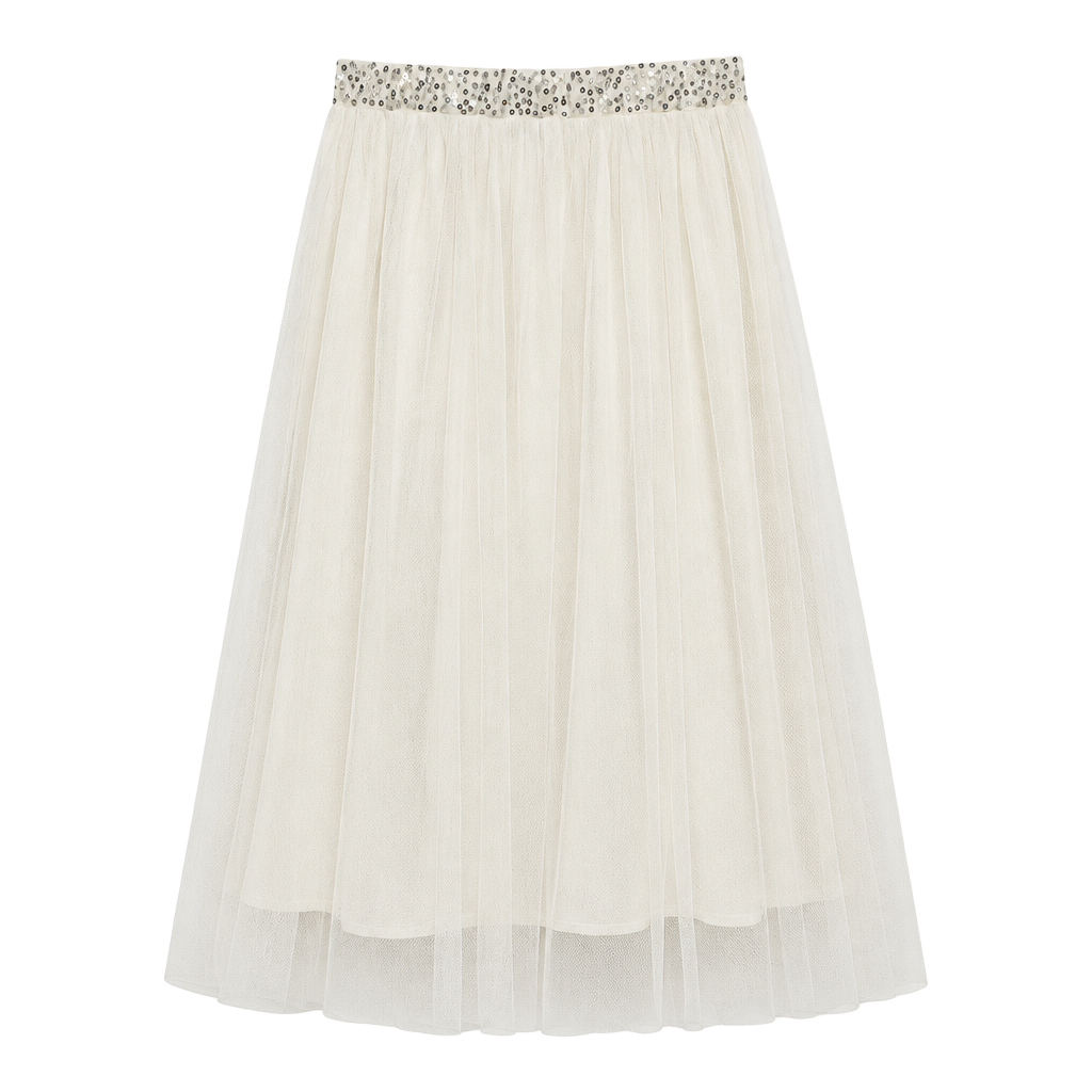 Vintage Y2K Metrowear Cream Tulle Fairycore Skirt Sequin Waistband Petite Large 1