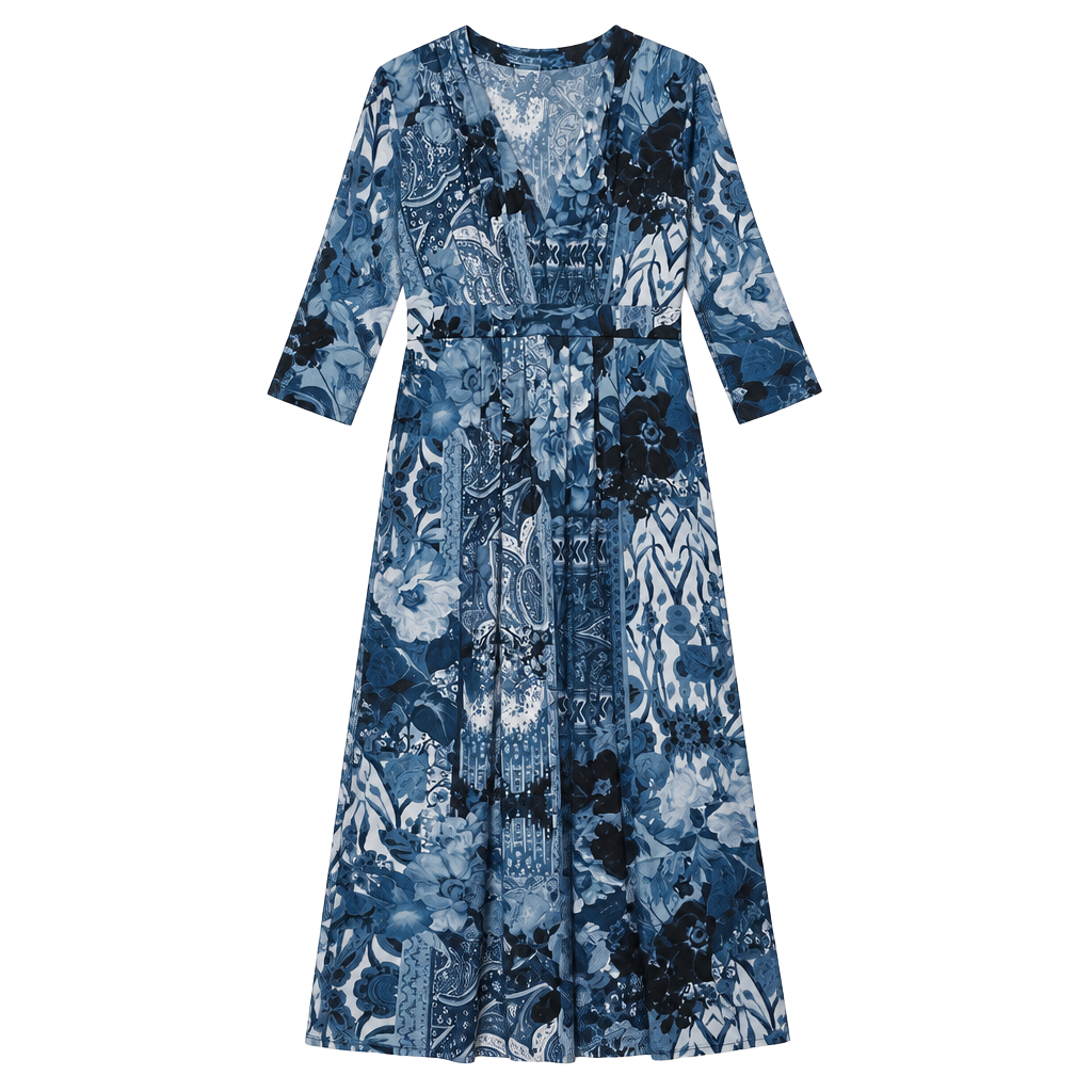 Chicos Blue Floral Paisley Mixed Print Maxi Dress Sz-1 US Sz Medium 8 Resortwear 1