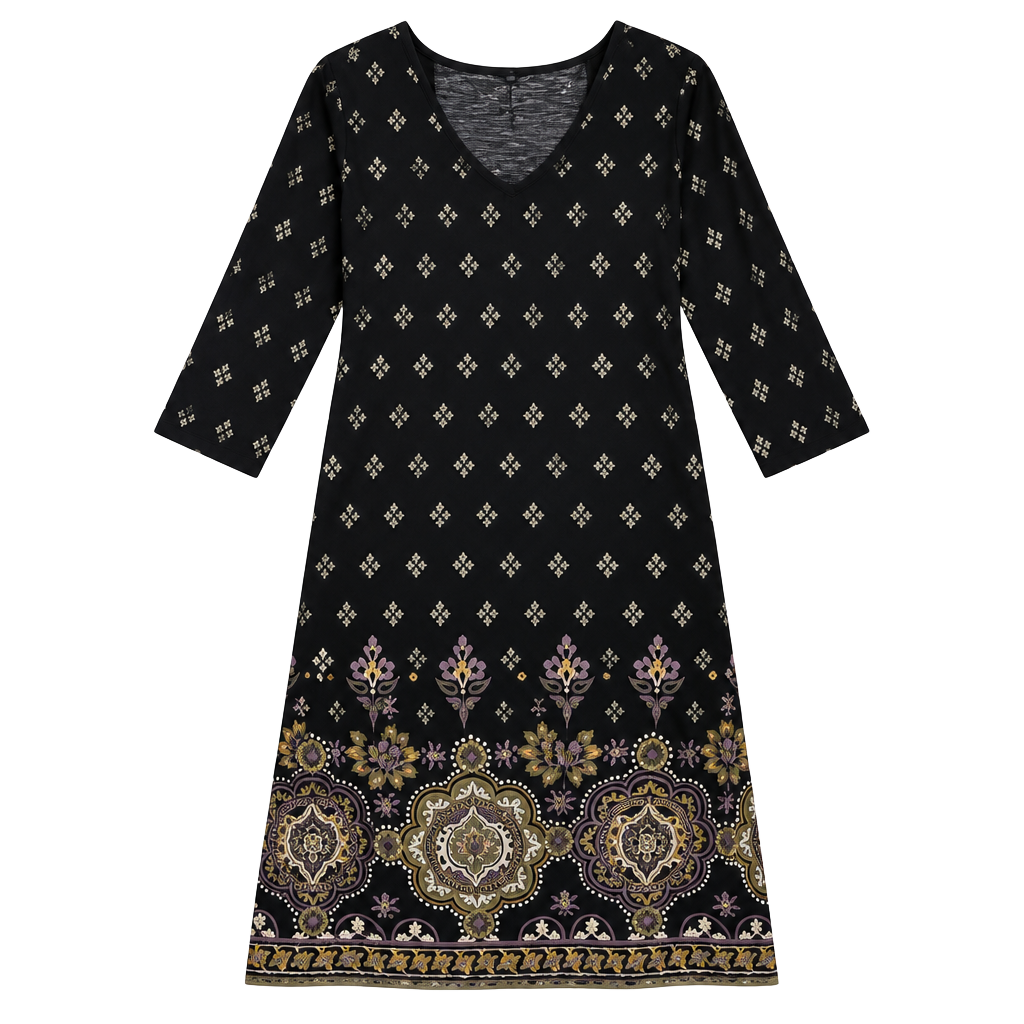 Next Boho Black Floral Print 3/4 Sleeve Mini Dress UK 14 Sz 10 US Bohemian 1