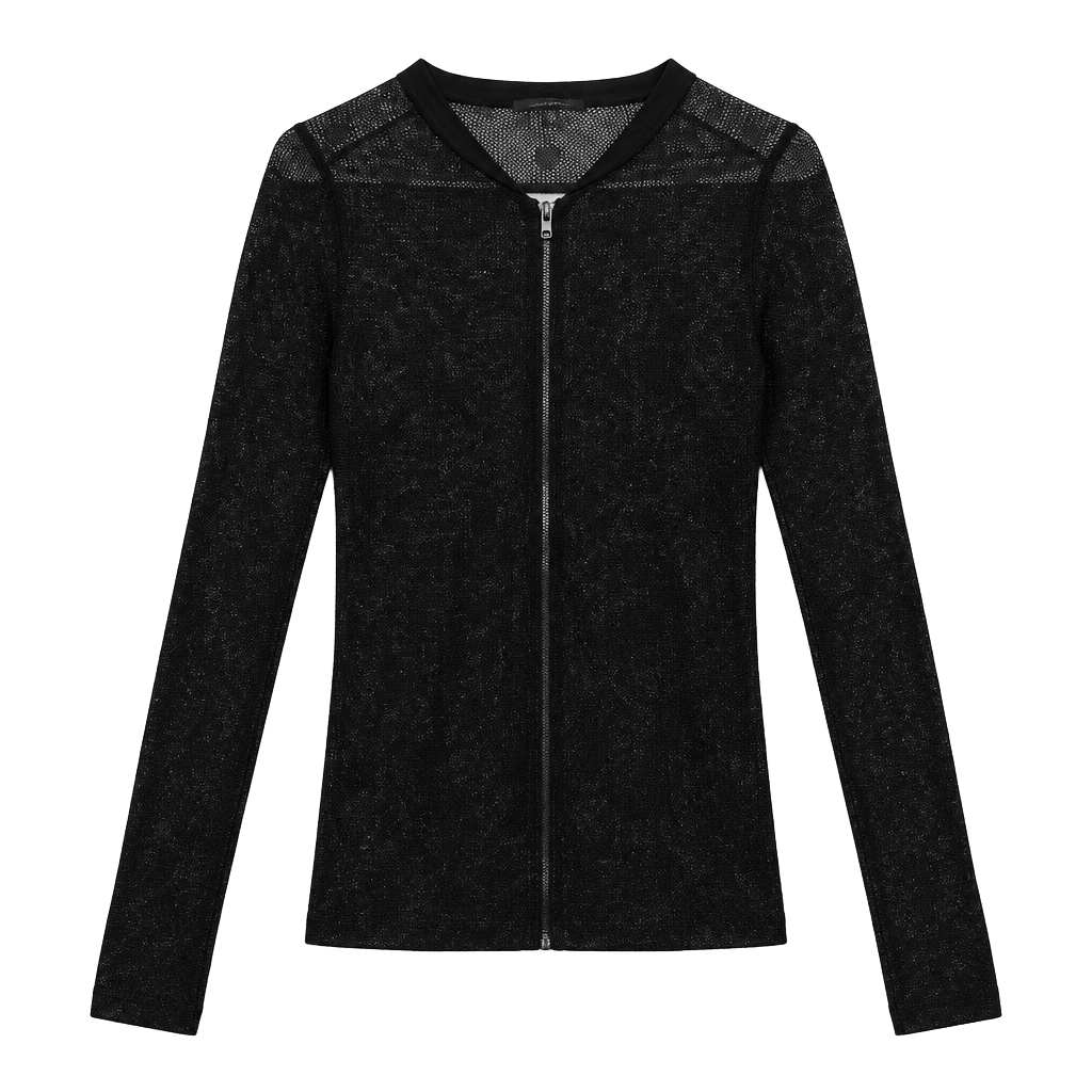 Ann Taylor Mesh Knit Full Zip Cardigan Size M Black 1
