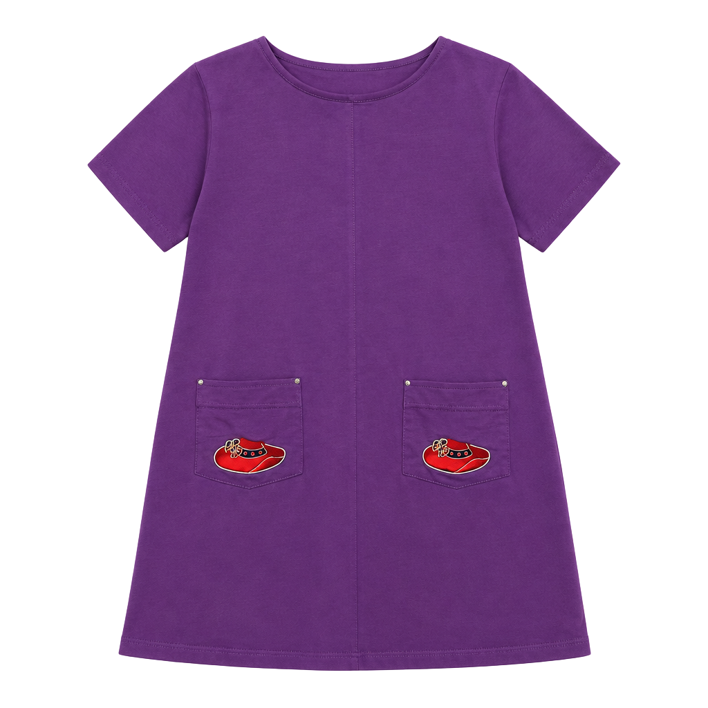 Palm Harbour Purple Red Hat Society Embroidered Pocket T Shirt Dress Large L 1