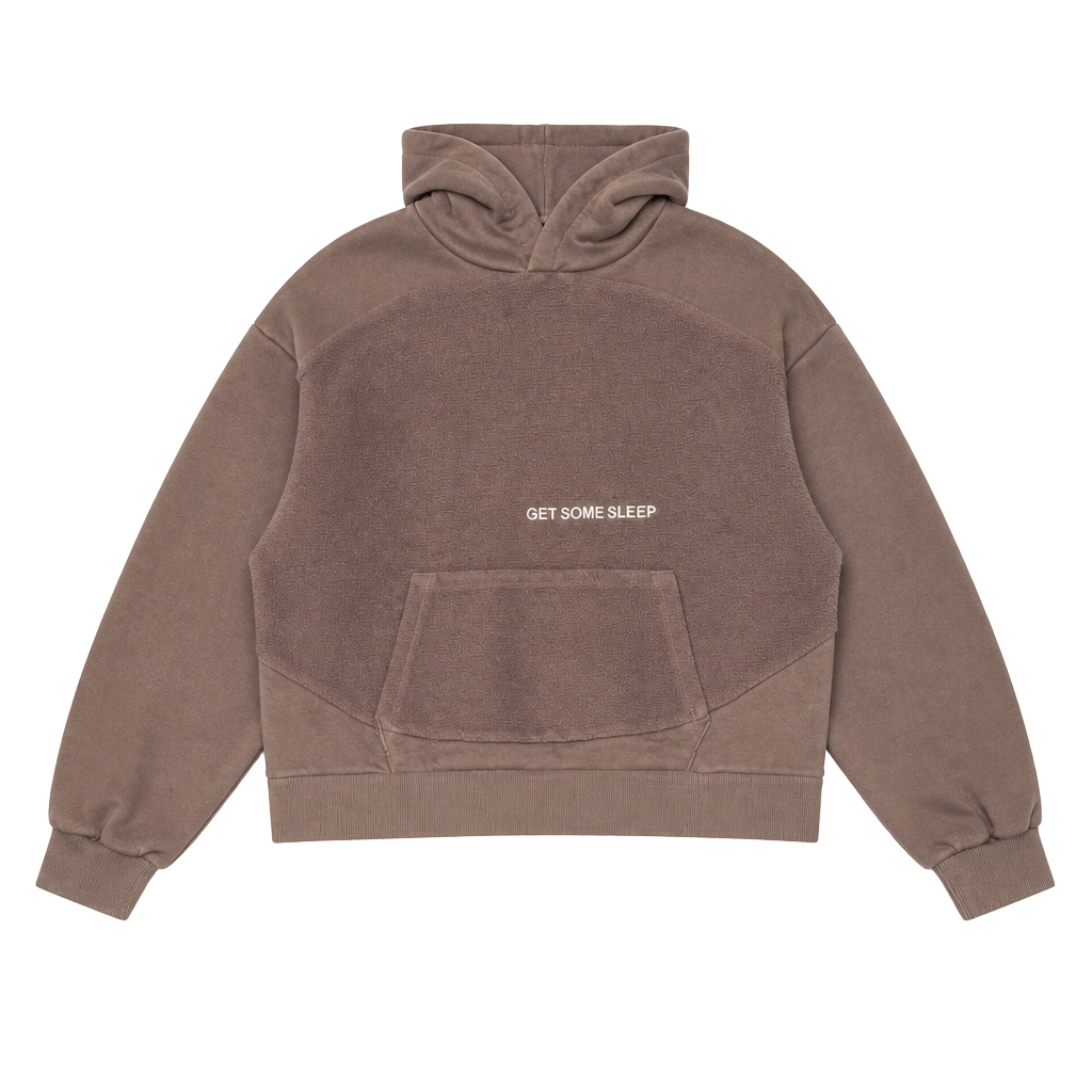 Get Some Sleep 'Everyone I Love Is Here' Fleece Panel Cropped Hoodie - Brown 1