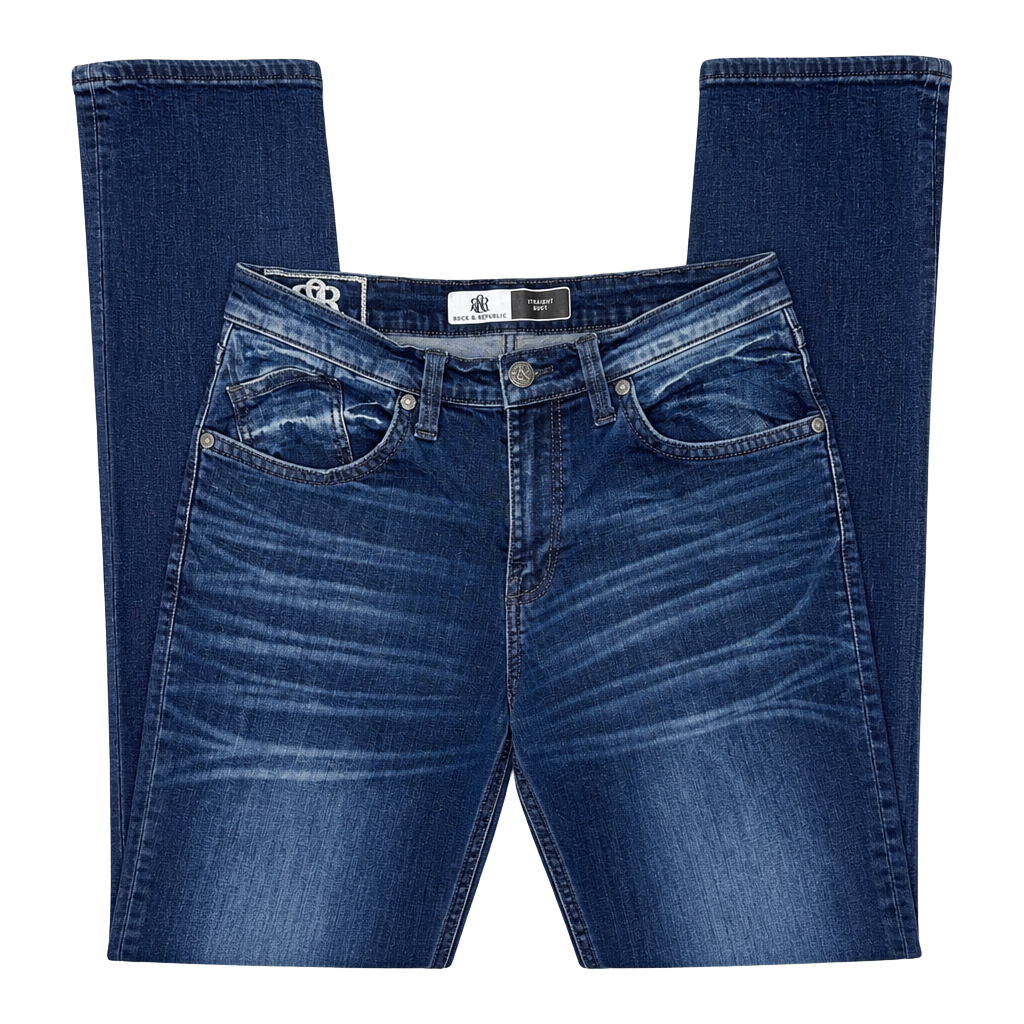 Rock & Republic Men's Straight Fit Stretch Denim Jeans 36x30 Blue Wash 1