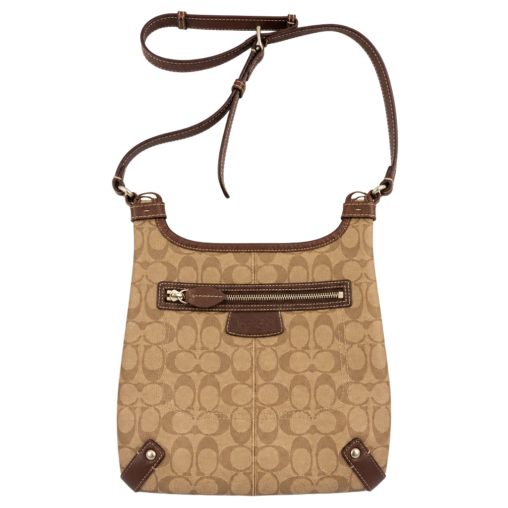 Coach Signature F15704 Brown Coated Canvas Crossbody Bag 1