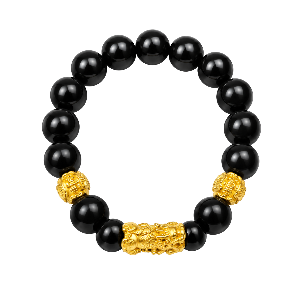 Feng Shui Black Obsidian Pixiu Wealth Beaded Bracelet 1